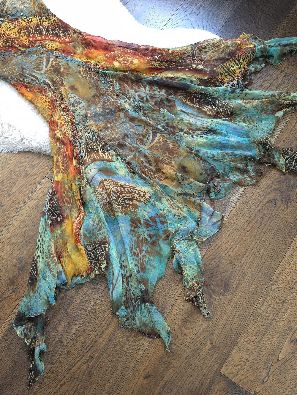 RARE Sue Wong Y2K Silk Beaded Siren Mermaid Slip Dress - Picture 6 of 7